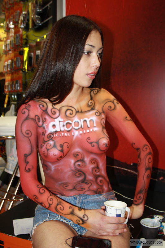 hostess, car show, promo girl, body painted, painted tits