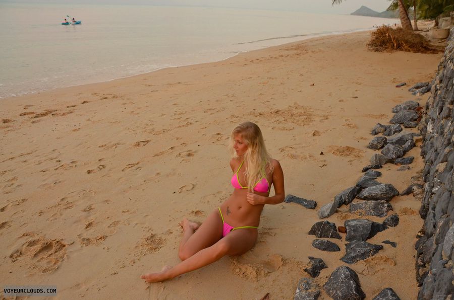blonde, beauty, young woman, barefoot, holidays, beach