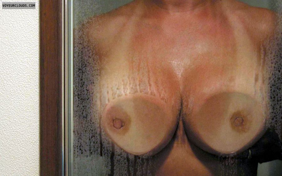 wife tits, wife nipples, tanlines, cleavage, shower