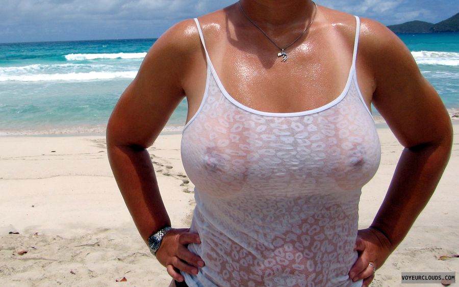wife tits, cleavage, wet t-shirt, beach boobies, wife on a beach