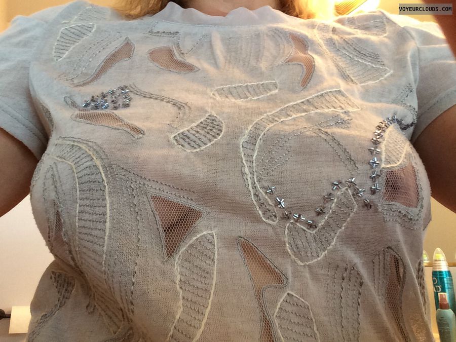 wife tits, blonde milf, braless friday, see through