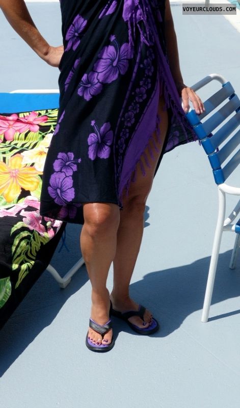 black & purple sarong, new balance rev 2 flips, sexy feet