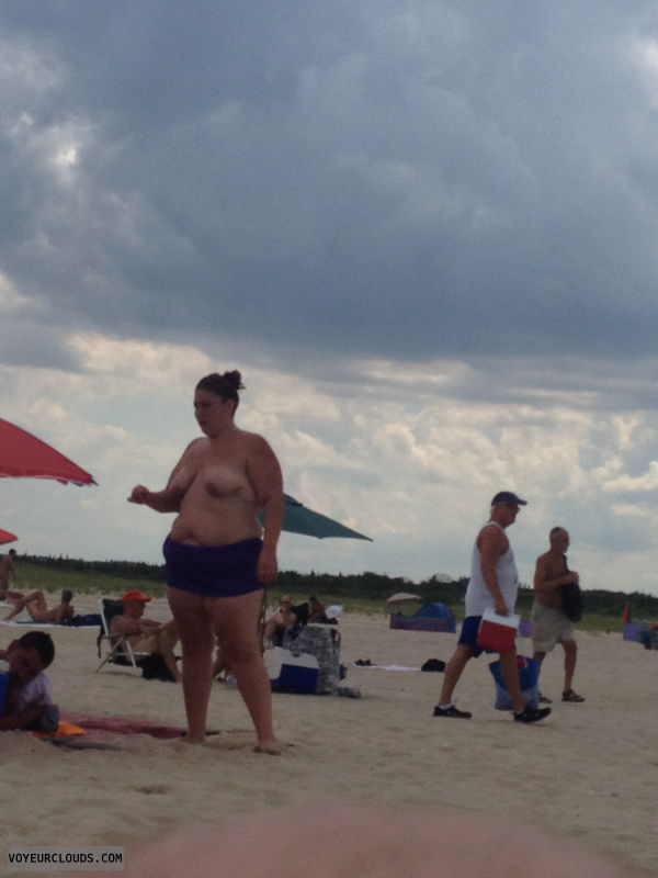 topless wife, beach voyeur, big tits, big boobs, outdoors