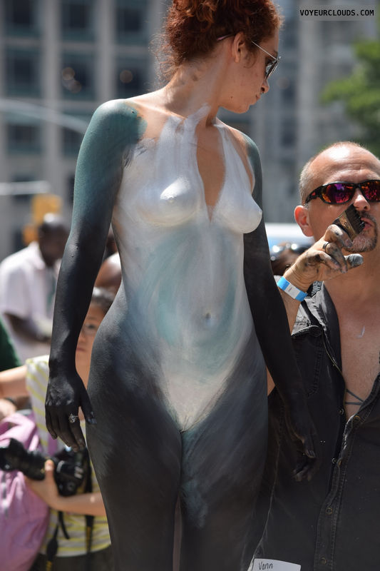 street voyeur, body paint, small tits, shaved pussy