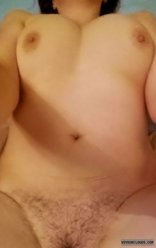 hairy pussy, small tits, hard nipples, selfie