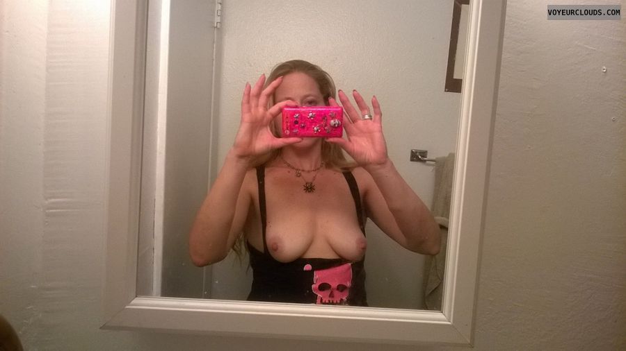 topless selfie, small boobs, tit flash