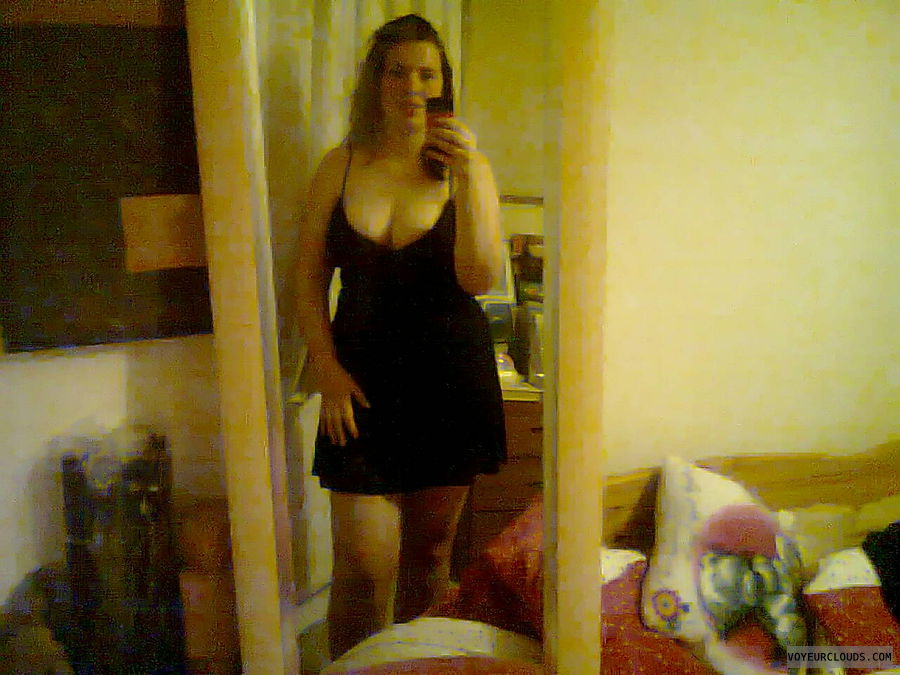 big boobs, mirror pic, big cleavage, slut, black dress
