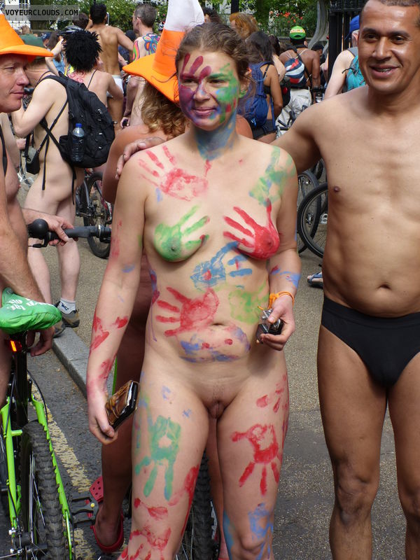 wnbr, shaved pussy, small tits, bike ride, nude outdoors