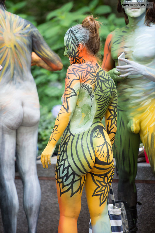 nybpd, nude woman, body paint, nude outdoors, round ass