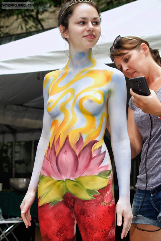 nybpd, nude woman, body paint, nude outdoors
