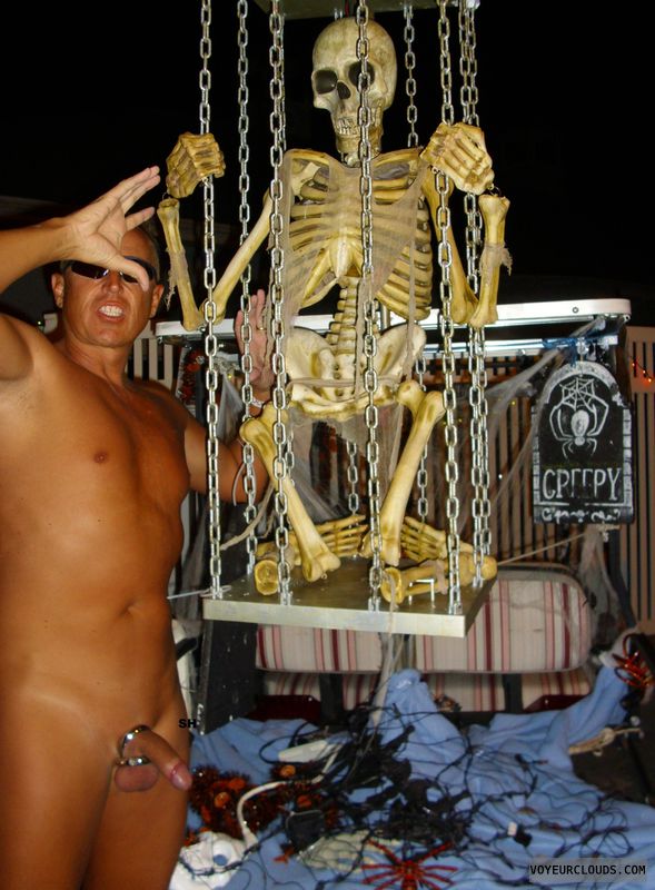 halloween, cock, ring, naked, tanned, fun, shaven