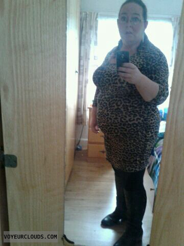 bbw, non nude, fat, leopard print, tight dress