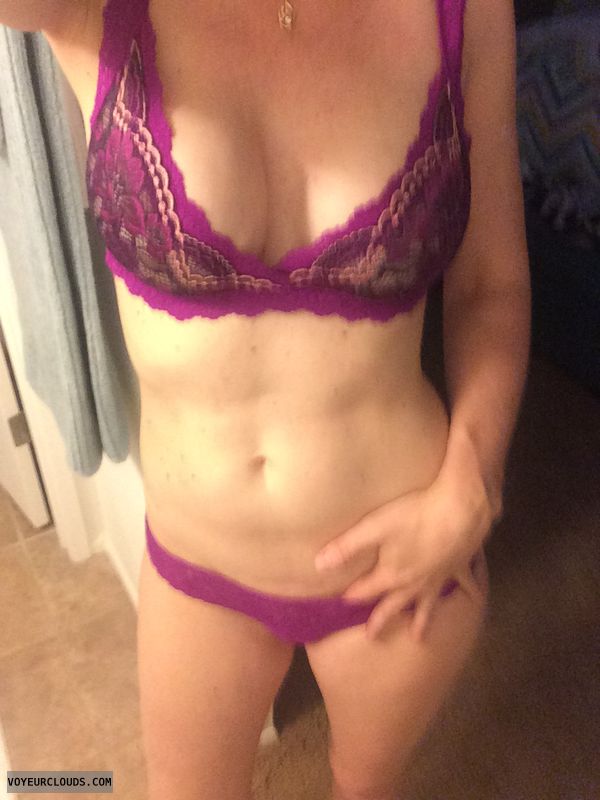 sexy lingerie, milf, purple lace, boobs, selfie