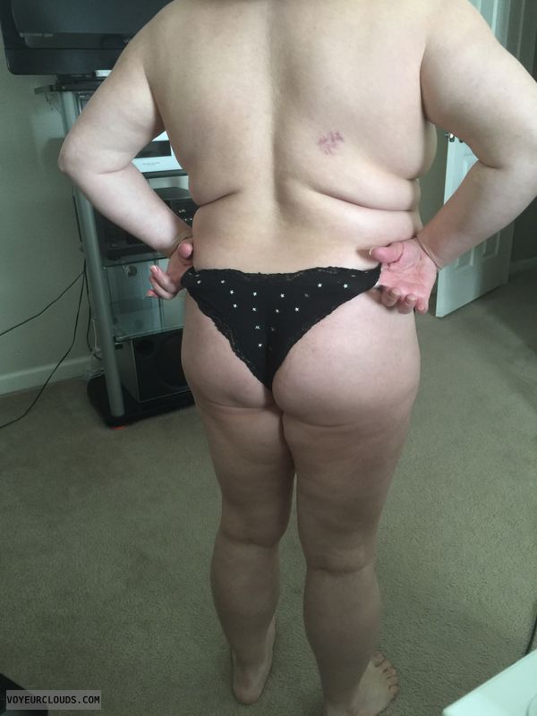 topless, round ass, round butt, black panties