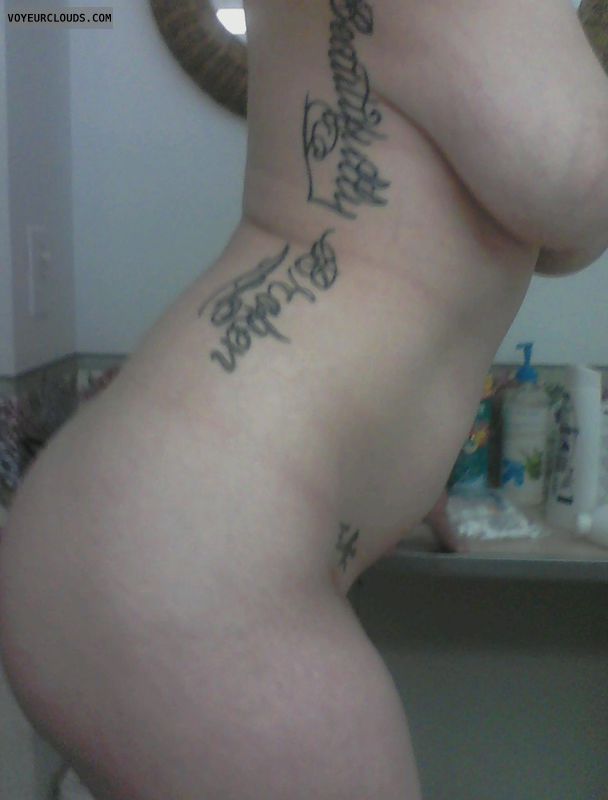 tattoos, big tits, round ass, side view, selfie