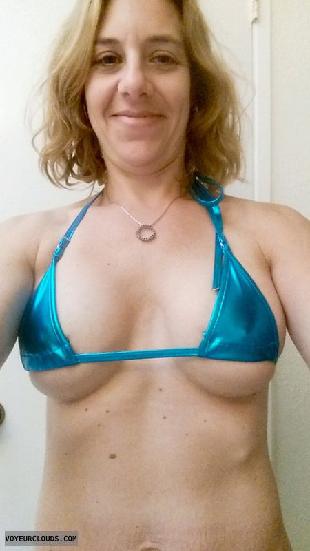 Bikini top, slut wife, big boobs, selfie, posing