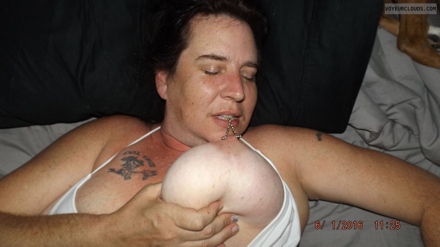 tits, tit, pulling nipple, pierced nipple, big tits