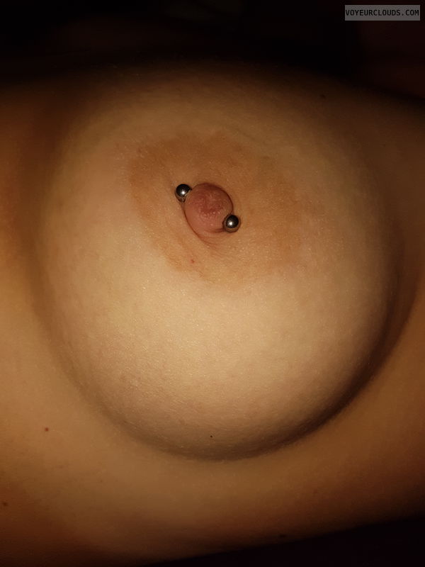 pierced nipple, hard nipple, big boob