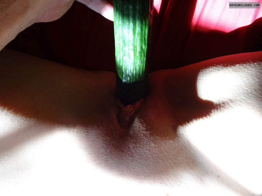 Cucumber in pussy, shaved pussy, pussy, insertion