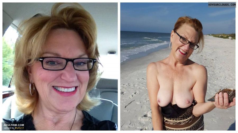 Wife tits, hard nipples, flashing tits, beach pic
