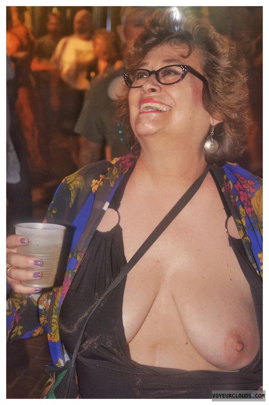 Big tits, sexy smile, Fantasy Fest, glasses