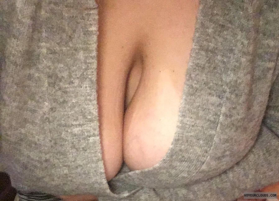 hangers, sweater, braless, big tits, big boobs, deep cleavage
