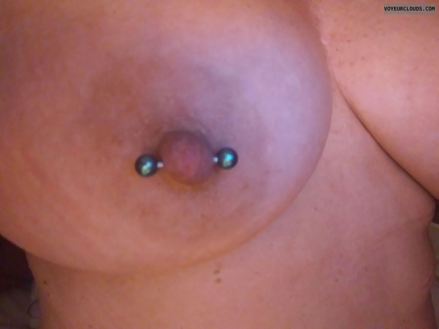 pierced nip, hard nipple, topless, selfie, big boobs