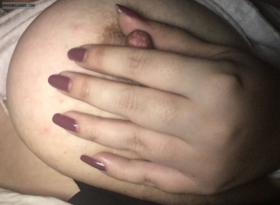 hard nipple, long nails, fingers, braless, big tits