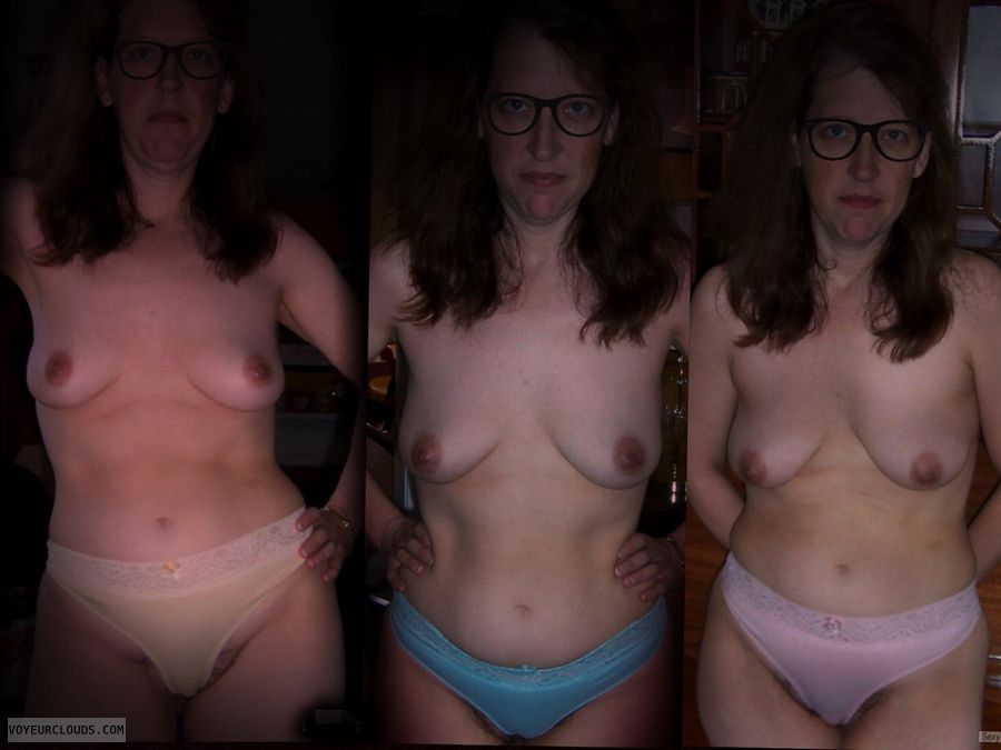 Little boobs, Hairy pussy, Glasses, Big hips