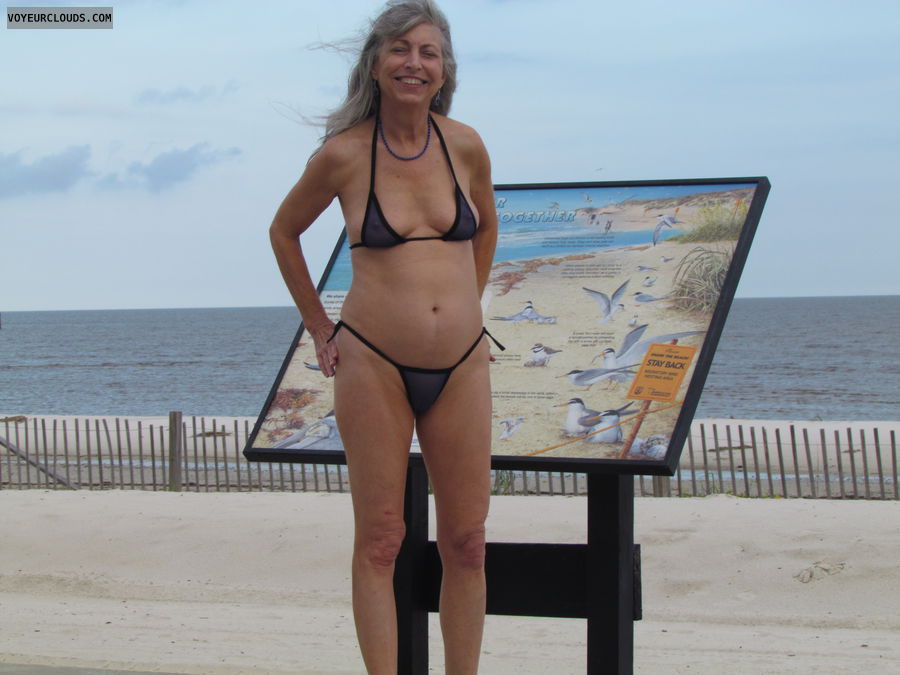 public beach, transparent bikini