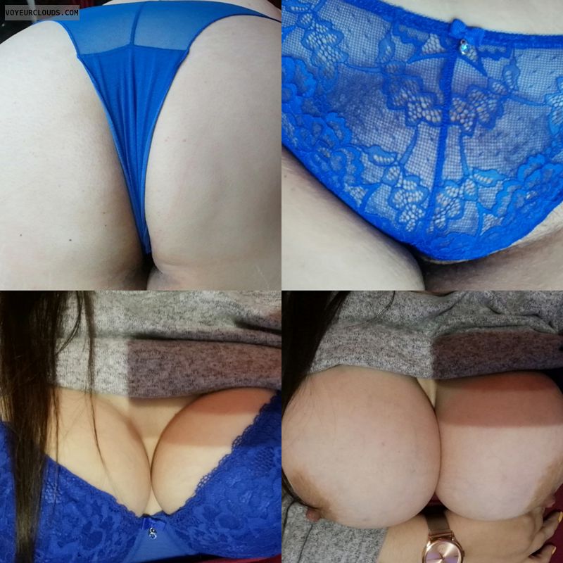 lingerie, blue bra, blue panties, big ass, big tits