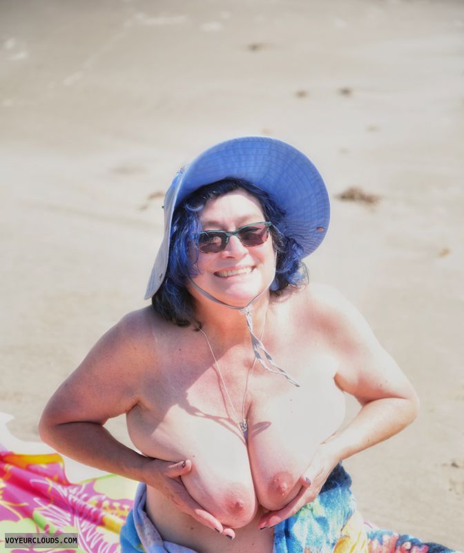 Big tits, wife tits, MILF tits, sexy smile, beach