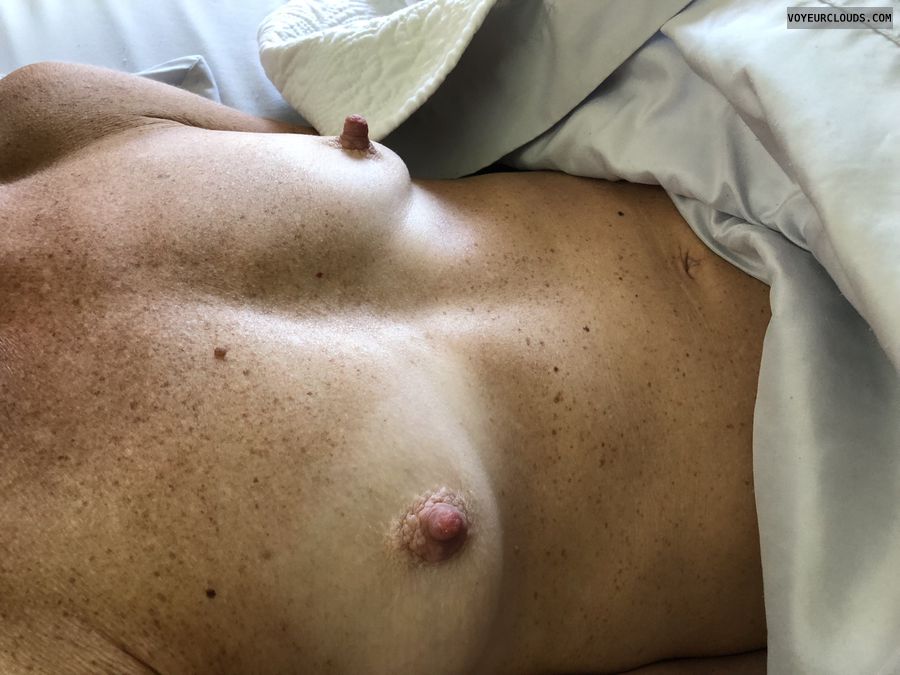 Wife’s tits, hard nipples, small tits